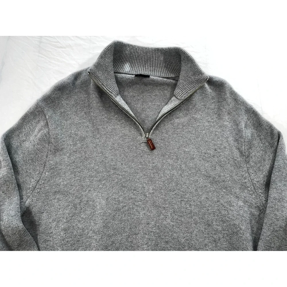 J Crew Men's XXL‎ Quarter Zip Sweater Gray Cotton Cashmere Blend